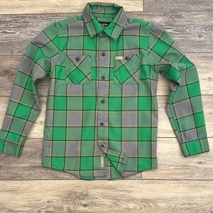 Dixxon boys Green and Gray Plaid Button Down Shirt. In good condition